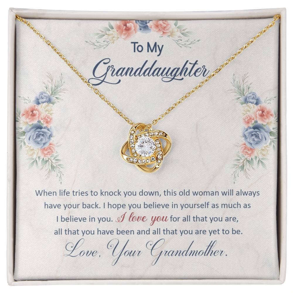 To My Granddaughter, This Old Woman Will Always Have Your Back - Love Knot Necklace