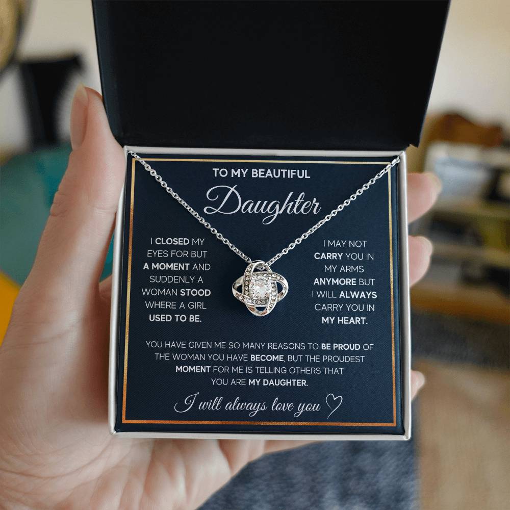 To My Daughter, I Will Always Carry You In My Heart - Love Knot Necklace
