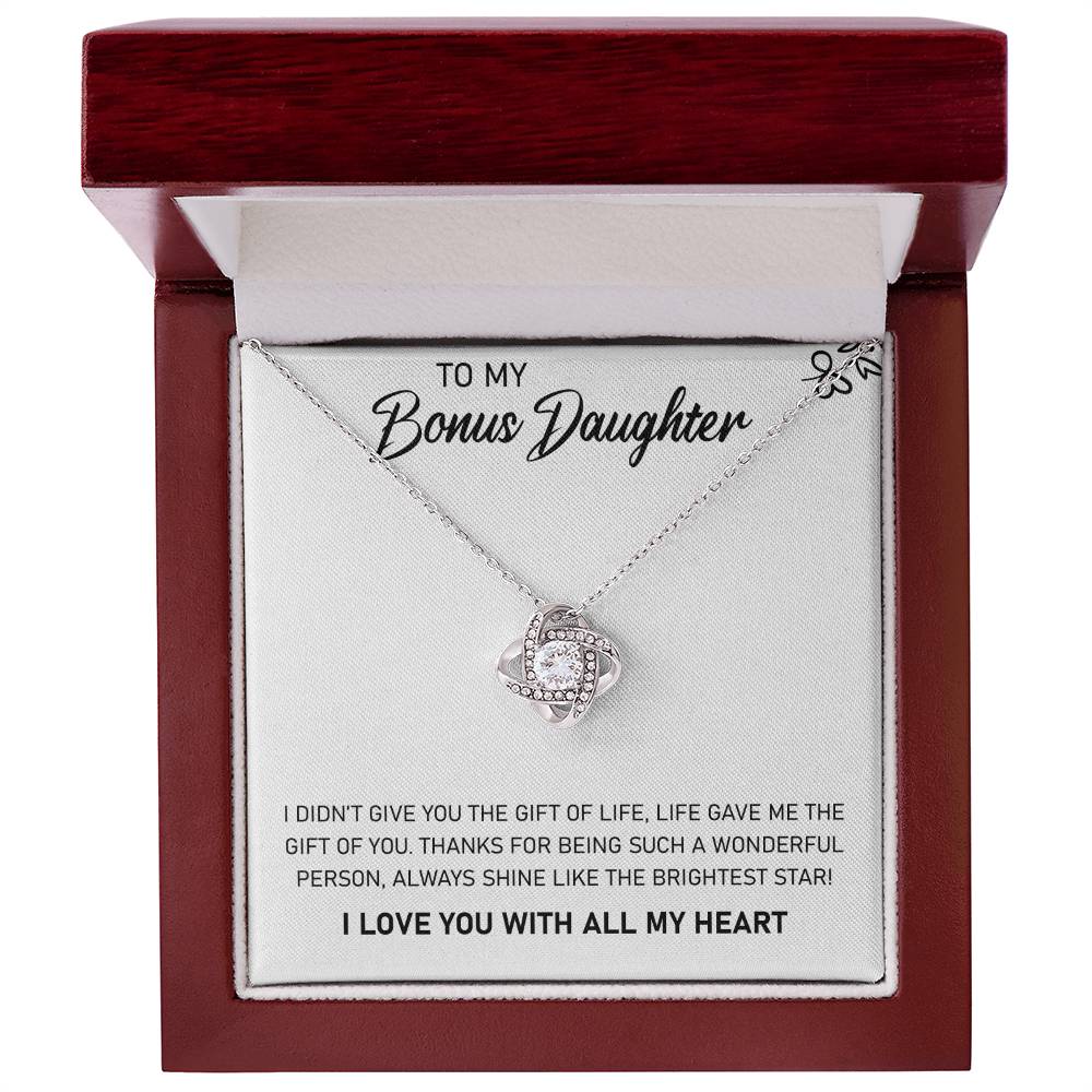 To My Bonus Daughter, Always Shine Like The Brightest Star - Love Knot Necklace